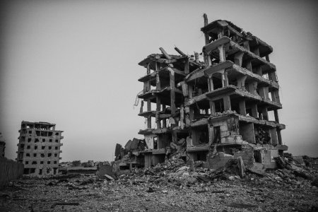 A building that was damaged during the offensives in Raqqa, the west side of the city. Raqqa residents are slowly returning back home find their houses either damaged or burned.