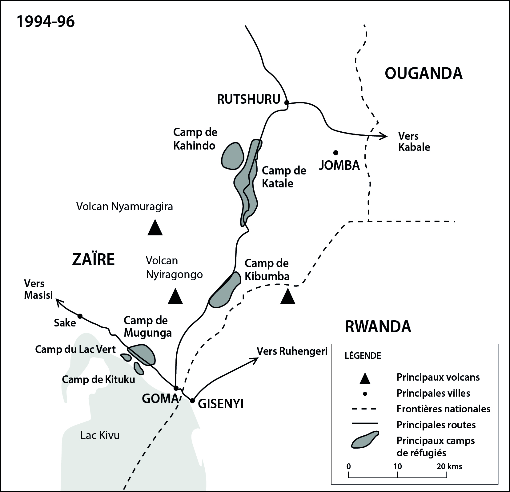 Carte II.2. - Camps de réfugiés rwandais de la région de Goma (Zaïre)