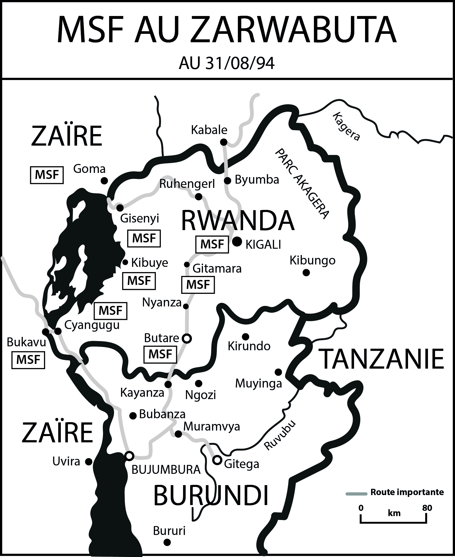 Carte III.1. - Equipes MSF au Rwand, août 1994