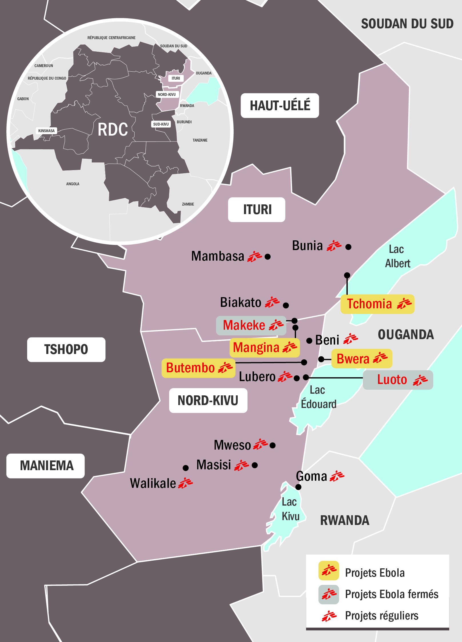 Carte des projets MSF Ebola