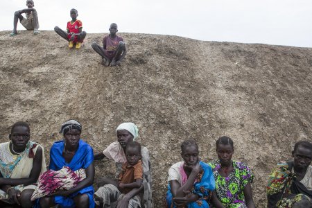 people wait to be registered in Bentiu in South Sudan