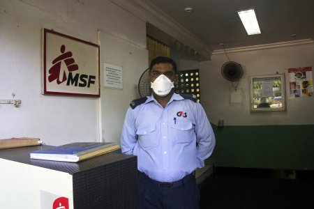 Security Guard at the entrance of MSF HIV/DRTB Clinic in Mumbai, India