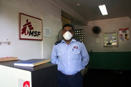 Security Guard at the entrance of MSF HIV/DRTB Clinic in Mumbai, India